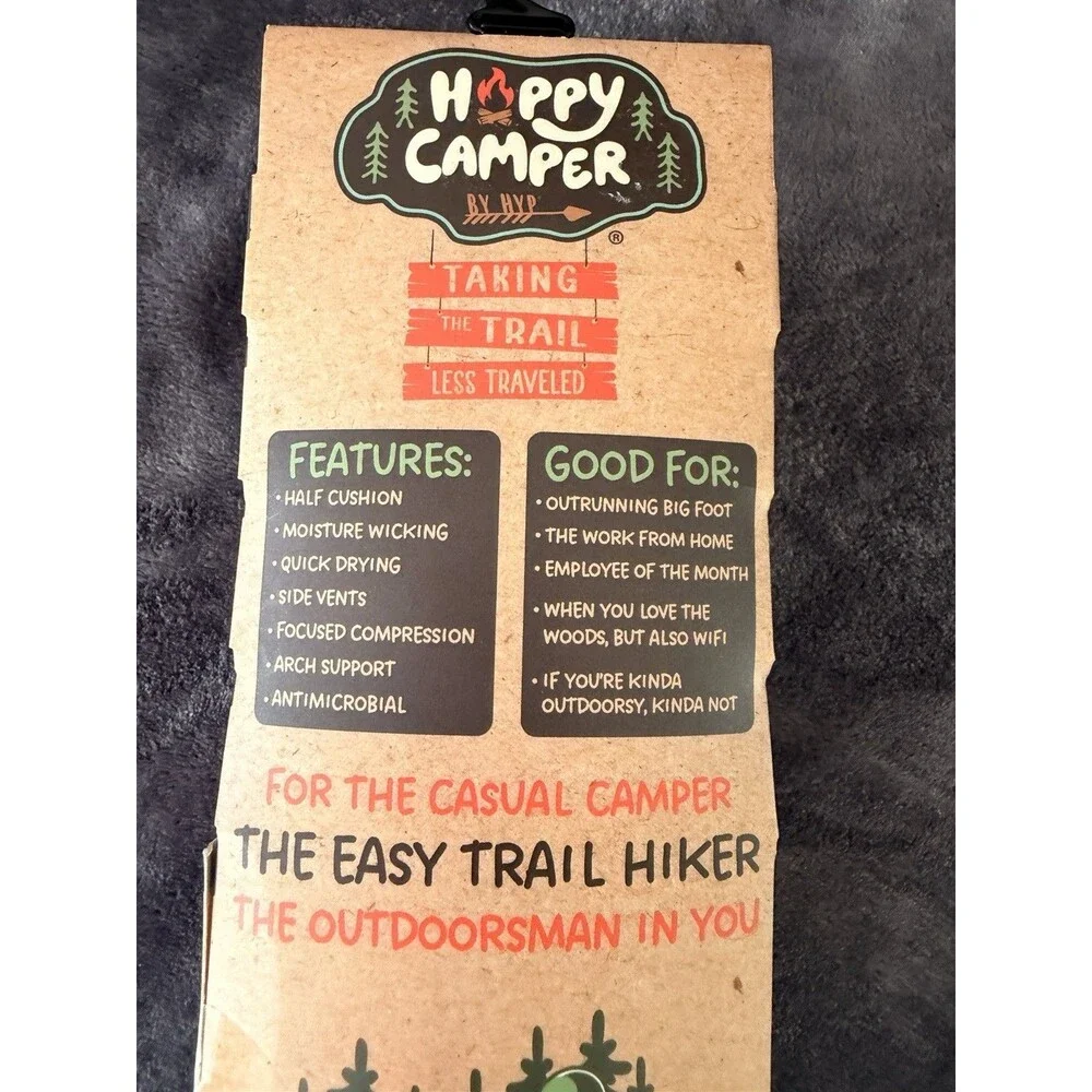 Happy Camper 4 Pair Bigfoot Theme Camping Theme Mens Novelty Crew Socks NWT 6-12